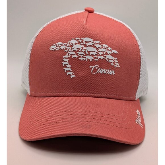 BananaBay Cancun Mexico Sea Turtles Hat Cap Snapback White Coral Mesh Trucker - Picture 2 of 5